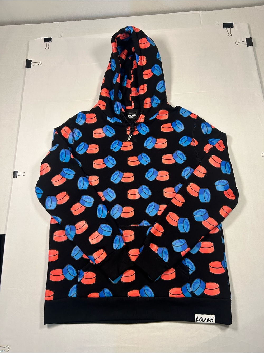 EUC PINK DOLPHIN LARGE BLUE PINK ECSTASY PILL ALL OVER HOODED SWEATSHIRT AOP